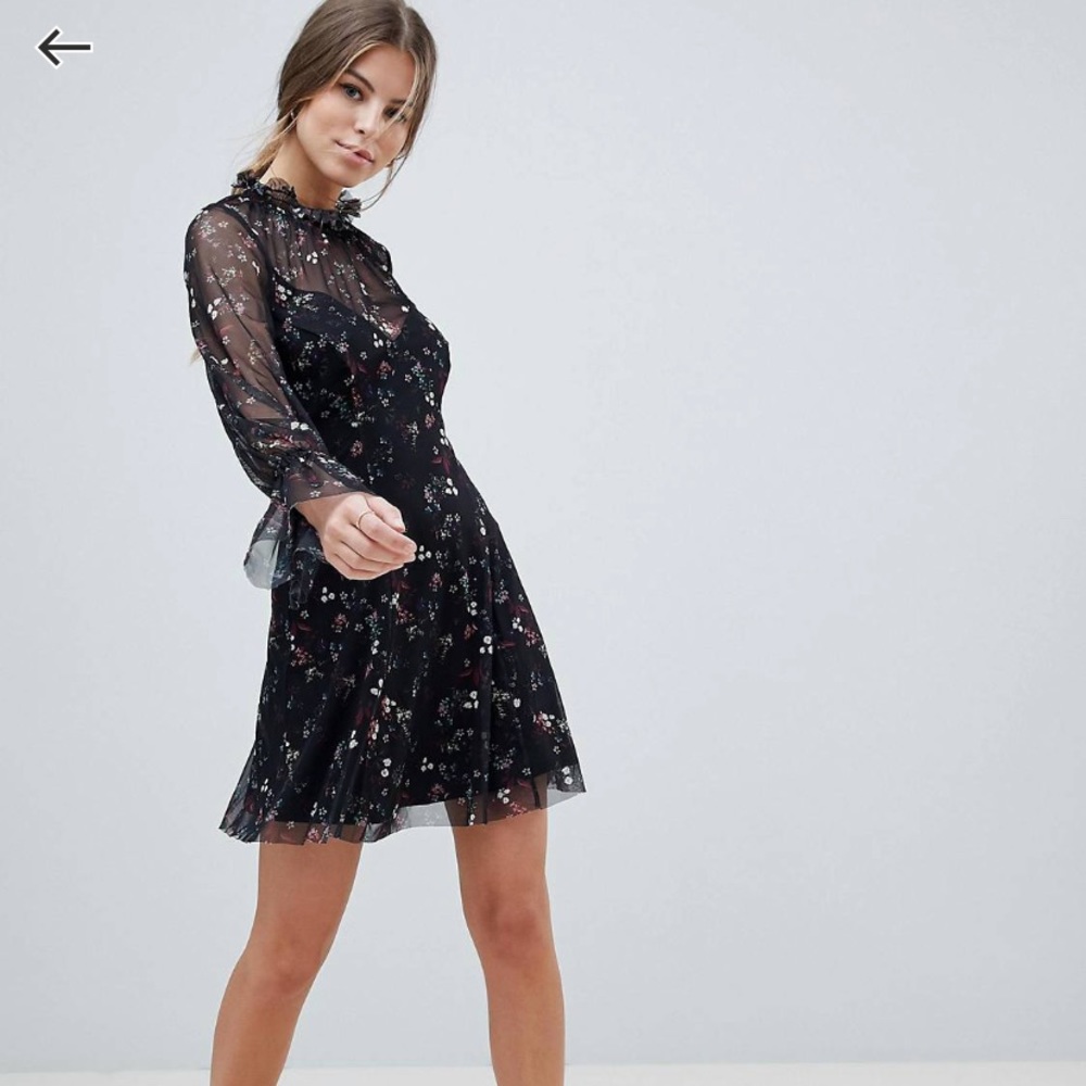 ASOS black mesh floral mini a-line dress